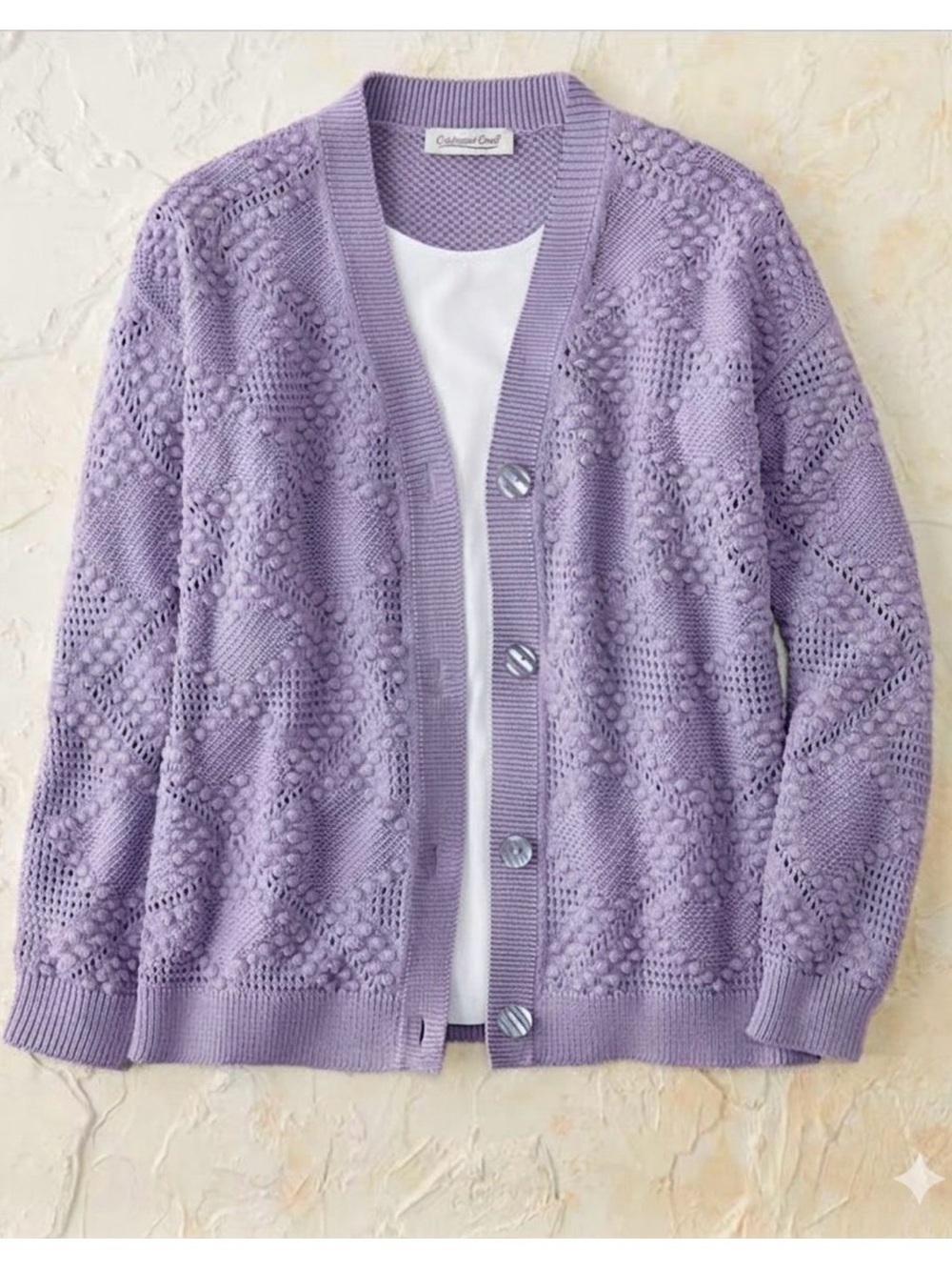 Coldwater Creek New Dimensions Cardigan Textured Knit Cotton Lavender Sz M NWT